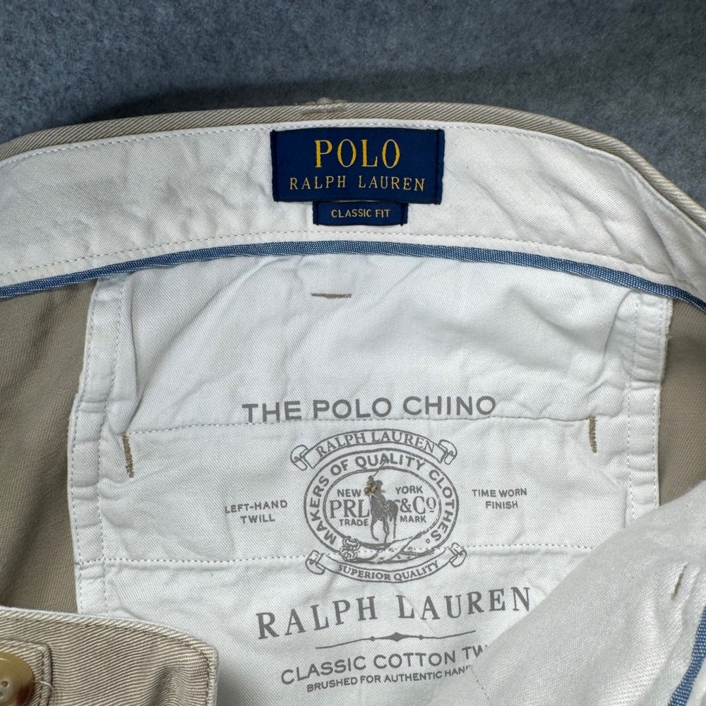 Polo Ralph Lauren Chino Pants Mens 40x29 Tan Classic Fit Cotton Twill Talon Zip - Picture 7 of 11